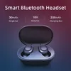 A pair of wireless earbuds in their charging case, with marketing text overlayed. Produktbild-Vorschau
