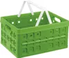 A green folding basket with white handles, shown from a diagonal angle. Produktbild-Vorschau