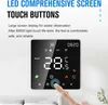 A hand is touching a smart thermostat display mounted on a wall. Produktbild-Vorschau