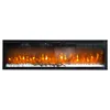 A long, rectangular electric fireplace with realistic-looking flames and decorative white stones and logs at the base. Produktbild-Vorschau