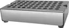 A silver stainless steel raised platform with multiple circular holes on top and four small round feet on the bottom. Produktbild-Vorschau