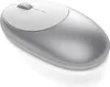 A silver and white wireless computer mouse is shown from a slightly elevated side angle against a white background. Produktbild-Vorschau