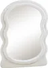 A white, oval-shaped mirror with a textured, wavy frame. Produktbild-Vorschau