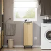 A laundry room scene with a washing machine, a tall cabinet, a trash can, and a window. Produktbild-Vorschau