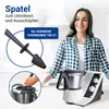 A woman is smiling next to a kitchen appliance and a spatula, with inset images showing the spatula in use. Produktbild-Vorschau