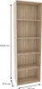 A tall, narrow bookshelf with five shelves, shown in a studio setting with measurement indicators. Voir les images du produit