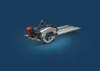 A cordless circular saw with a track guide is shown against a blue background. Produktbild-Vorschau