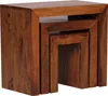 A set of three nesting tables made of dark brown wood. Voir les images du produit