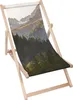 A wooden deck chair with a printed image of a mountain landscape. Produktbild-Vorschau