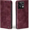 A burgundy flip case for a smartphone, shown from the front and back. Produktbild-Vorschau
