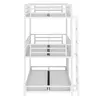 A white metal triple bunk bed with a ladder, shown from the side. Náhled obrázku produktu