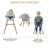 A collage showing a baby in a high chair, a close-up of the chair's legs being attached, and a child sitting in the chair. Anteprima dell’immagine prodotto