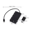 A black USB hub and a USB drive are shown with dimensions indicated by lines and text. Produktbild-Vorschau