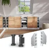 A collage of furniture components, including cabinets and legs, set against a backdrop of a room with a window. Voir les images du produit