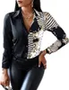 ASKSA Damen Bluse V-Ausschnitt Drucken Patchwork Hemd Produktbild-Vorschau 1