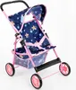 A doll stroller with a blue and pink floral pattern, shown against a white background. Produktbild-Vorschau