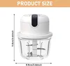 A size chart for an electric vegetable chopper, showing its dimensions. Produktbild-Vorschau
