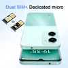A smartphone is shown with SIM cards and text highlighting its features. Produktbild-Vorschau