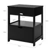 A black wooden nightstand with dimensions indicated by white text and lines. Anteprima dell’immagine prodotto