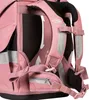 Close-up view of the back straps and side of a pink backpack. Voir les images du produit