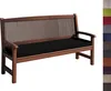 A wooden bench with a black cushion, shown against a white background. Produktbild-Vorschau