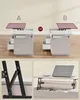A collage showing different aspects of a lift-top coffee table, including two variations of its configuration, a close-up of its lifting mechanism, and a demonstration of its use with a laptop. Náhled obrázku produktu