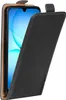 A black flip case for a smartphone is shown with the front cover open. Produktbild-Vorschau