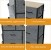 Collage of four images showing different features of a gray fabric dresser. Náhľad obrázku produktu