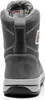 The back view of a gray winter boot with white stitching and a furry lining. Produktbild-Vorschau