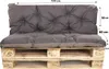 A set of grey cushions for a pallet sofa, placed on wooden pallets. Dimensions are indicated. Produktbild-Vorschau