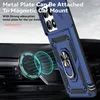 A blue phone case with a ring holder is shown attached to a magnetic car mount, with glowing lines indicating magnetic attraction. Produktbild-Vorschau