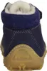 The back view of a child's blue boot with a tan sole. Produktbild-Vorschau