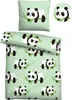 A bedding set with a panda motif on a light green background. Produktbild-Vorschau