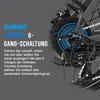 Close-up of an e-bike's rear derailleur and cassette with marketing text. Produktbild-Vorschau