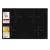 A black induction cooktop with four cooking zones and control panel. Produktbild-Vorschau