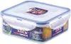 A square transparent food storage container with a blue lid and white clasps, sitting on a white background. Náhľad obrázku produktu