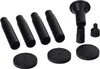 A collection of black plastic components for a solar fountain pump set, including tubes, suction cups, and adapters, arranged on a white background. Produktbild-Vorschau