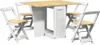 A white and wood dining set with a table and four chairs. Produktbild-Vorschau