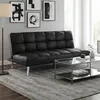 A black leather sofa is shown in a living room setting. Produktbild-Vorschau