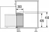 A diagram showing the dimensions and placement of a built-in trash can within a cabinet. Produktbild-Vorschau