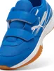 A close-up view of a blue Puma sneaker with white accents and a brown sole. Produktbild-Vorschau