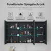 A functional mirror cabinet with internal shelves and product features highlighted by icons and text. Produktbild-Vorschau