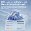 A diagram showing batteries and text describing their capacity and runtime. Produktbild-Vorschau