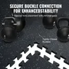 Kettlebells on a black speckled floor with interlocking puzzle mats. Voir les images du produit