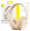 A product shot of beige Baseus Bowie H1i wireless noise-cancelling headphones and their packaging, with accessories shown. Anteprima dell’immagine prodotto
