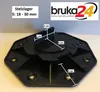 A black adjustable support base with dimensions indicated by white lines and text. Produktbild-Vorschau