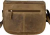 The back view of a brown leather messenger bag with a zippered pocket. Podgląd zdjęcia produktu
