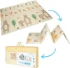A collage of images showing a folded play mat, a partially folded play mat, and the play mat in its carrying bag. Náhľad obrázku produktu