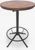 A round, adjustable height bar table with a wooden top and black metal base. Produktbild-Vorschau