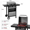 A gas grill with dimensions and specifications shown. Produktbild-Vorschau
